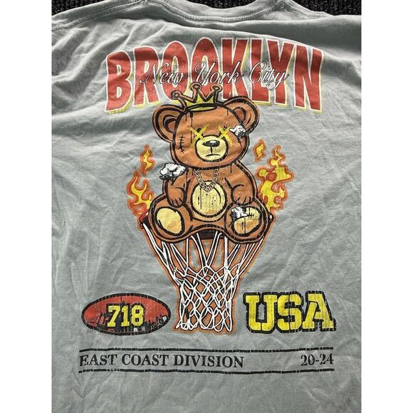 Brooklyn Bear Graphic Tee Shirt Mens L Streetwear 718 NYC Crown Fire USA - Picture 1 of 9